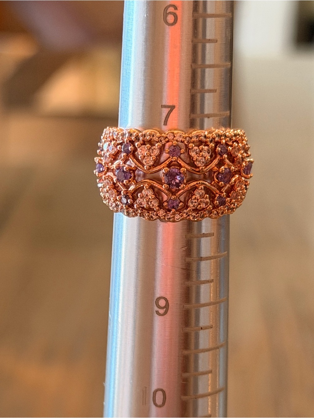 Bomb Party New! Rose Gold Purple Gemstone Wide Band Ring - Size 7.5